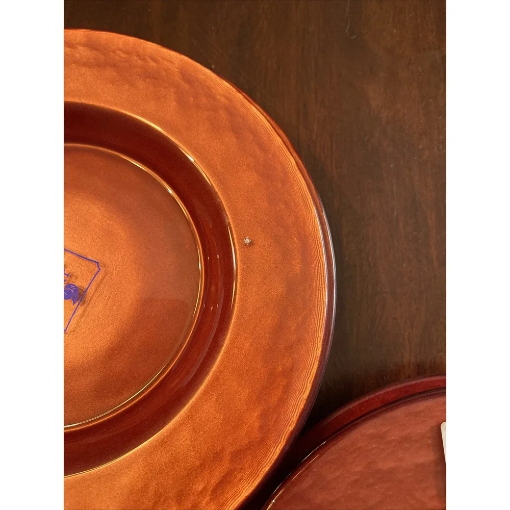 Three Hands Reverse Painted‎ Art Glass Plates Turkey Copper Set 4 Side Salad
